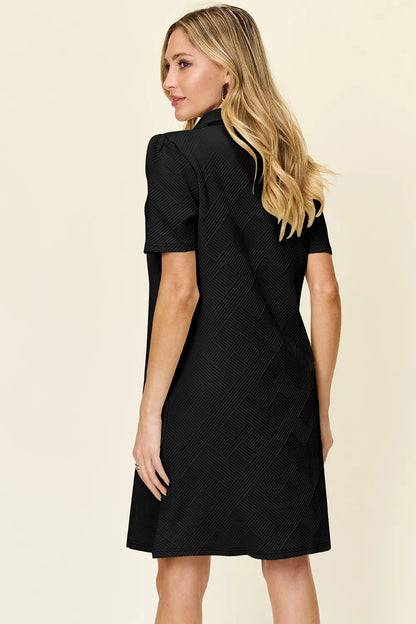 Double Take Full Size Texture Collared Neck Short Sleeve Dress - Merit Sell