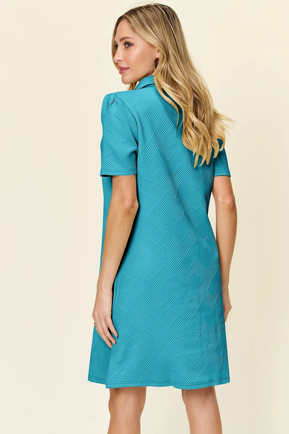 Double Take Full Size Texture Collared Neck Short Sleeve Dress - Merit Sell