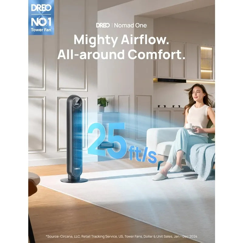 Dreo Tower Fan for Bedroom, 25ft/s Velocity 28dB Quiet Floor Fan, 90° Oscillating Fans for Indoors with 4 Speeds, 4 Modes - Merit Sell