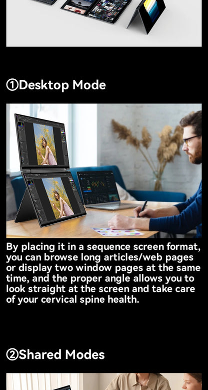 EHOMEWEI Dual Screen Portable Monitor X Series Drive-free Phone-touch FHD 2K 15.6“ 16“ For Laptop Windows Macbook - Merit Sell