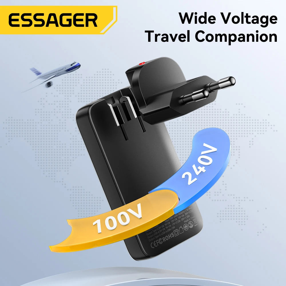 ESSAGER 65W GaN Charger PD Charge Type C USB Charger Support QC PPS Portable Fast Charger For iPhone 16 15 14 13 Laptop Charger - Merit Sell