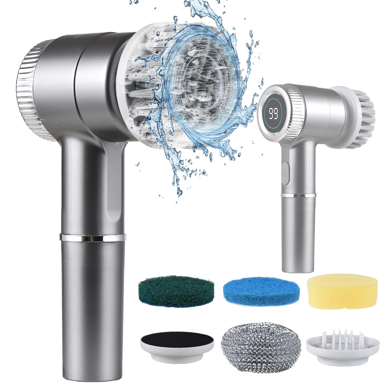 Electric Cleaning Brush Set Portable Cordless Electric Spin Scrubber Waterproof Digital Display Handheld Scrubber for Kitchen - Merit Sell