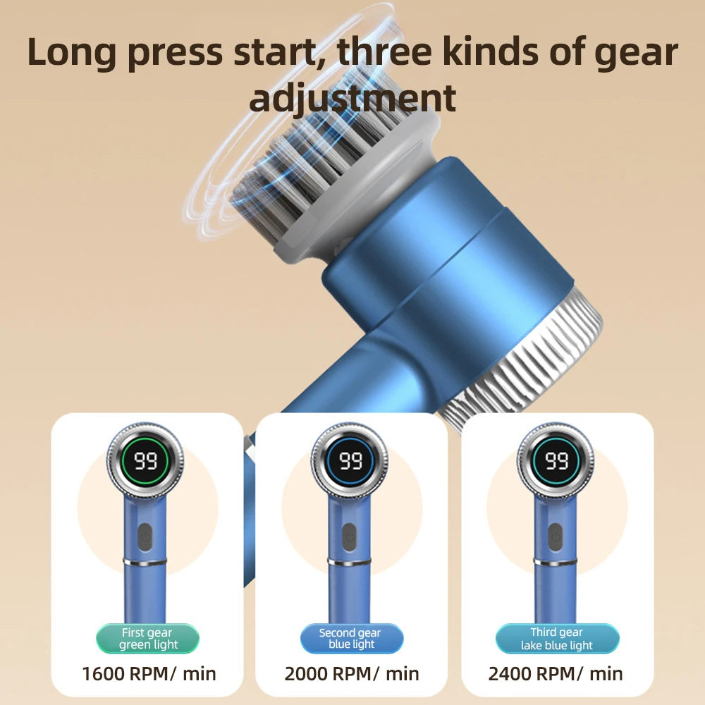 Electric Cleaning Brush Set Portable Cordless Electric Spin Scrubber Waterproof Digital Display Handheld Scrubber for Kitchen - Merit Sell