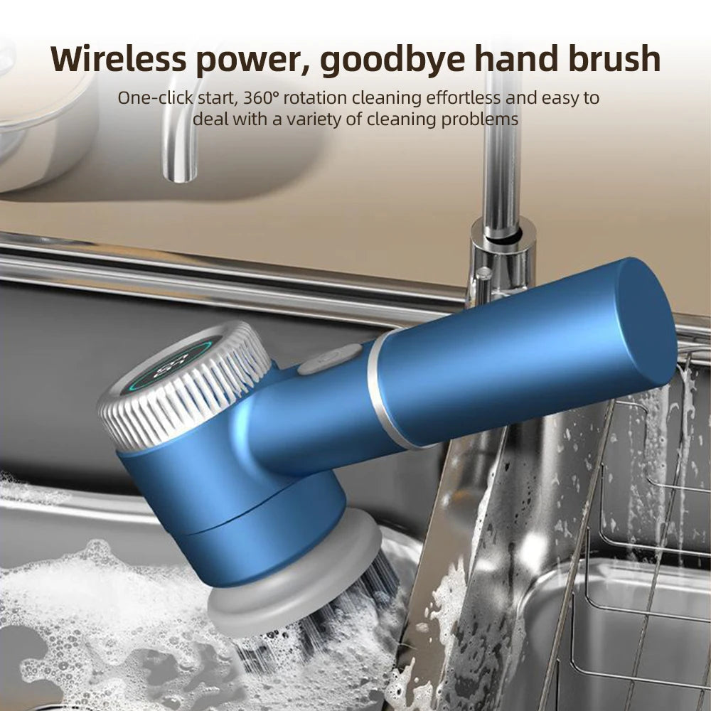 Electric Cleaning Brush Set Portable Cordless Electric Spin Scrubber Waterproof Digital Display Handheld Scrubber for Kitchen - Merit Sell