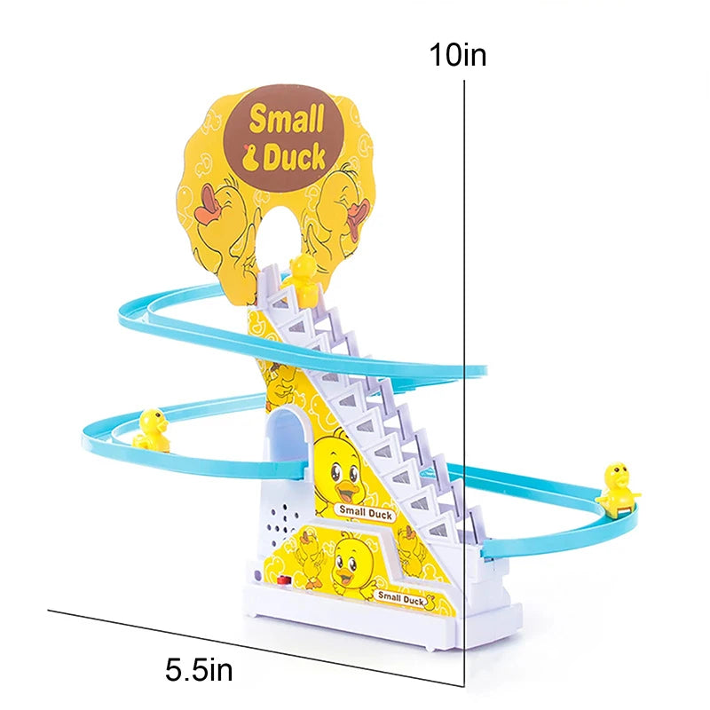 Electric Duck Climbing Stairs Slides Set with LED Flashing Lights Music Race Car Tracks Roller Coaster Kids Educational Toys - Merit Sell