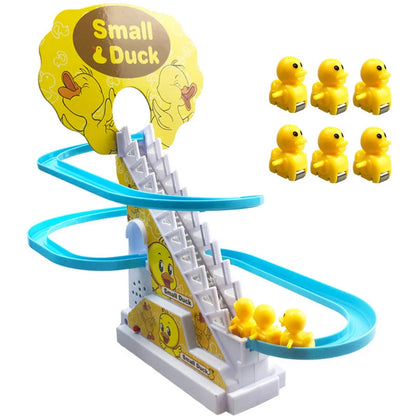 Electric Duck Climbing Stairs Slides Set with LED Flashing Lights Music Race Car Tracks Roller Coaster Kids Educational Toys - Merit Sell