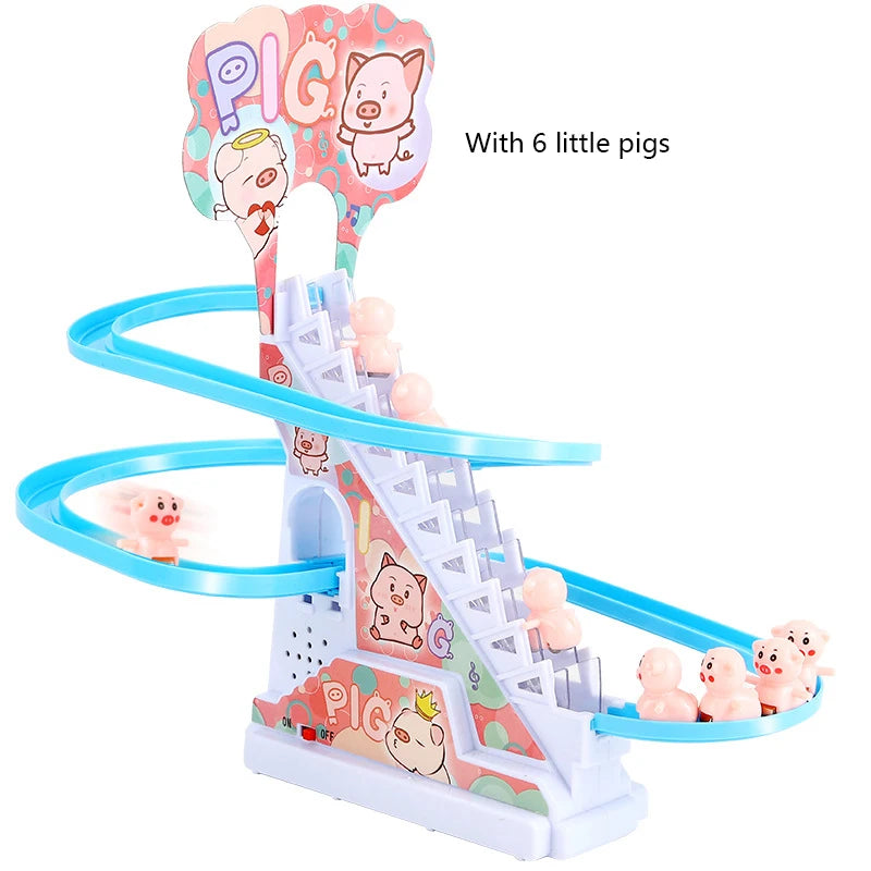 Electric Duck Climbing Stairs Slides Set with LED Flashing Lights Music Race Car Tracks Roller Coaster Kids Educational Toys - Merit Sell