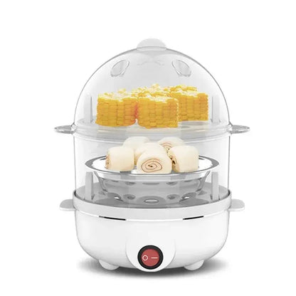 Electric Egg Cooker Automatic Steamer Double Layer Multi Function Breakfast Machine Mini Kitchen Appliance for Boiling Poaching