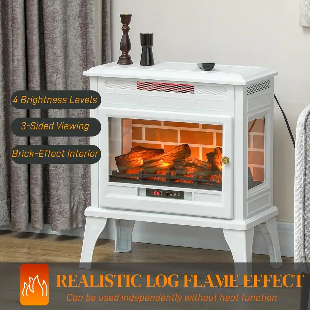 Electric Fireplace Stove 24" Infrared Heater 3D Flame Effect Remote Control Thermostat Safety Features Freestanding 1000-1500W - Merit Sell