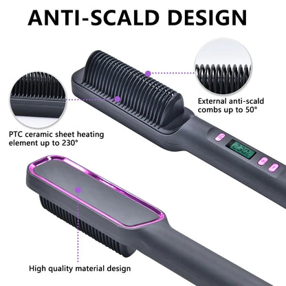 Electric Hot Comb Multifunctional Straight Hair Straightener Comb Negative Ion Anti-Scalding Styling Tool Straightening Brush - Merit Sell