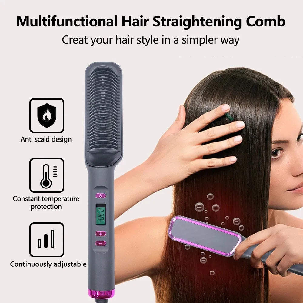 Electric Hot Comb Multifunctional Straight Hair Straightener Comb Negative Ion Anti-Scalding Styling Tool Straightening Brush - Merit Sell