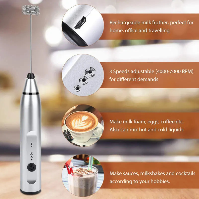 Electric Milk Frothers Handheld Wireless Blender USB Mini Coffee Maker Whisk Mixer Cappuccino Cream Egg Beater Food Blender - Merit Sell