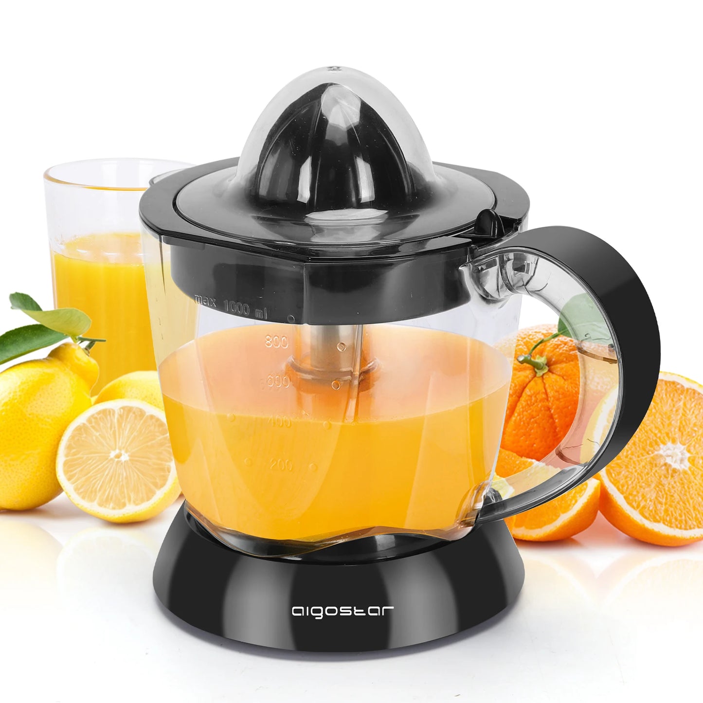 Electric Orange Juicer 40W 700 ml Drum Twist 2 Cones Dismontablesy Dust Cover Anti-Drip Nozzle Dishwasher Safe Black - Merit Sell