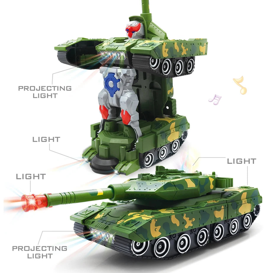 Electric Transforming Robot Car Toys With Light And Music 2 in 1 Automatic Tank Transform Robot Toy For Kids Gift - Merit Sell