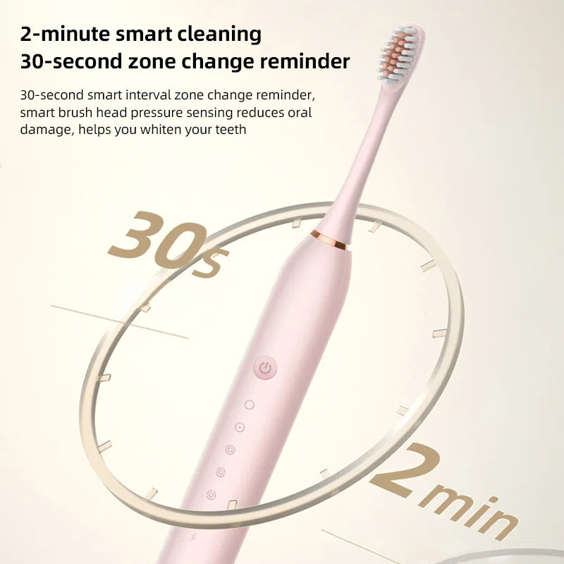 Electric Ultrasonic Toothbrush Six Speed Mode Home Soft Hair USB Charging Waterproof Adult Tooth Cleaner Automatic Couple Set - Merit Sell