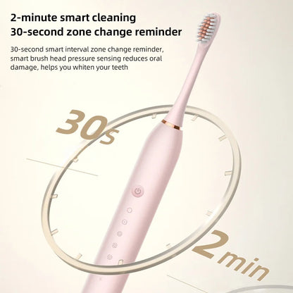 Electric Ultrasonic Toothbrush Six Speed Mode Home Soft Hair USB Charging Waterproof Adult Tooth Cleaner Automatic Couple Set - Merit Sell