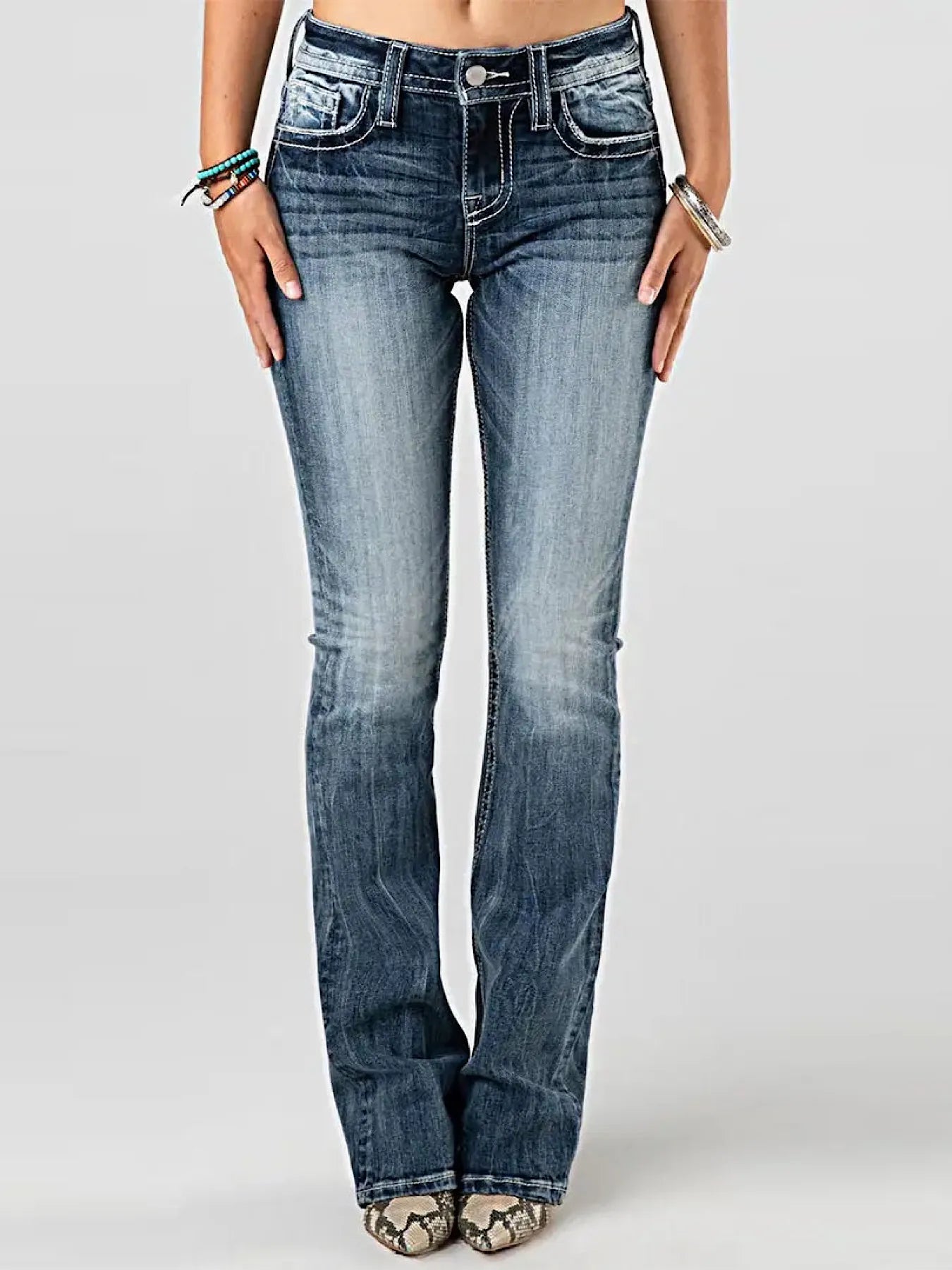 Embroidered Washed Bootcut Jeans - Merit Sell