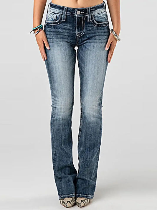Embroidered Washed Bootcut Jeans - Merit Sell