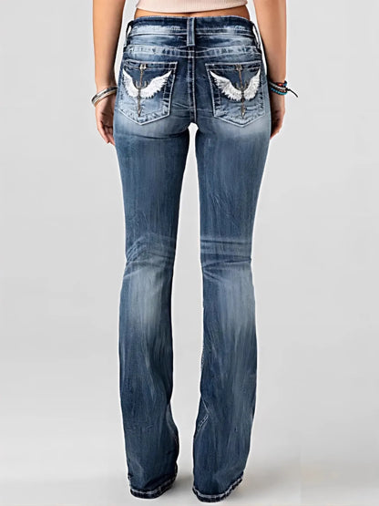 Embroidered Washed Bootcut Jeans - Merit Sell