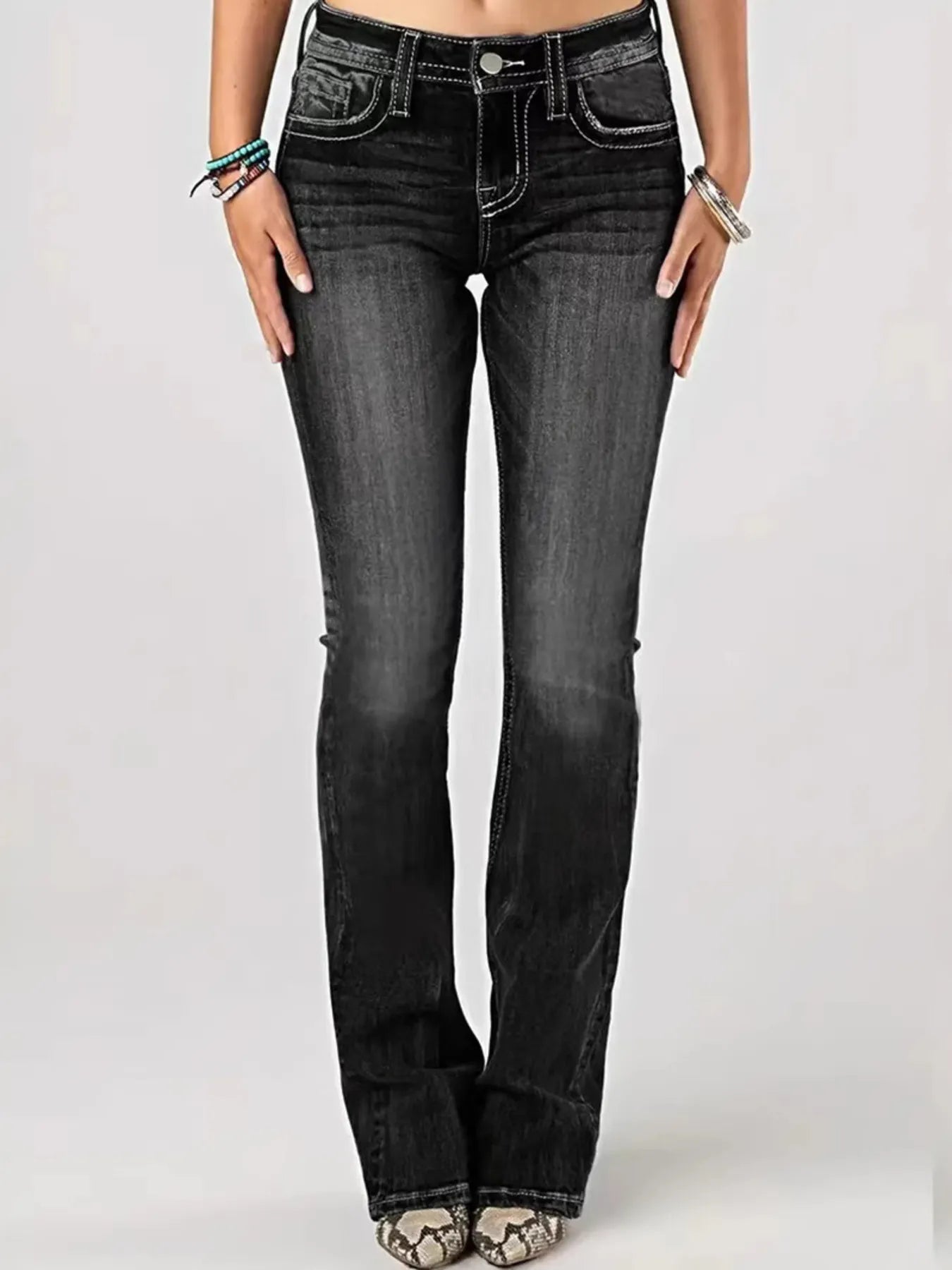 Embroidered Washed Bootcut Jeans - Merit Sell