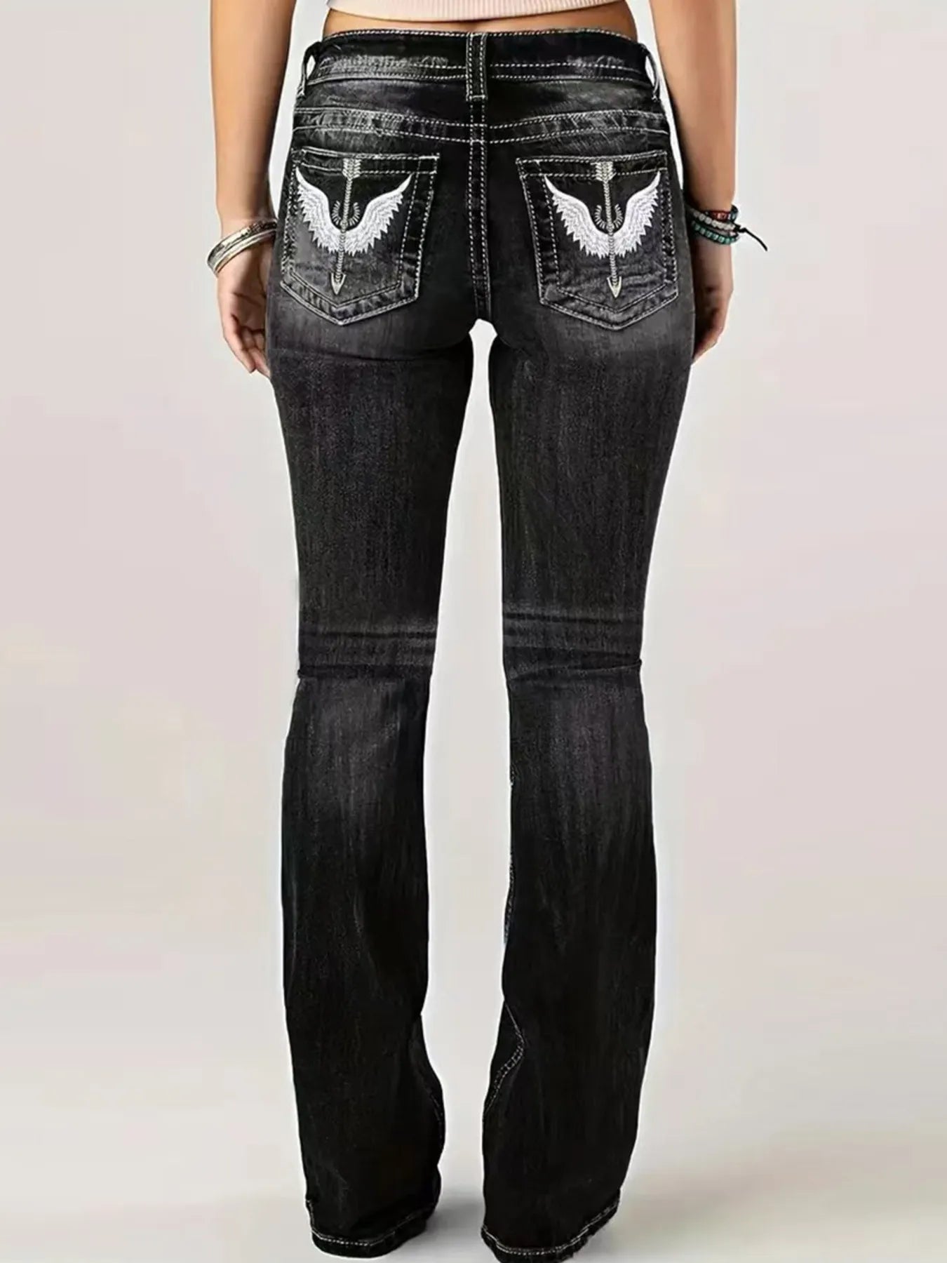 Embroidered Washed Bootcut Jeans - Merit Sell