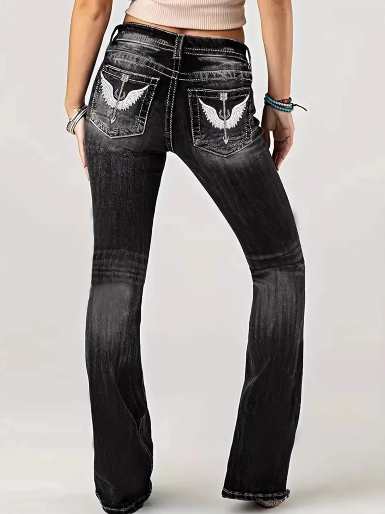 Embroidered Washed Bootcut Jeans - Merit Sell