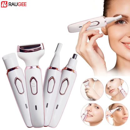 Epilator for Women 4 in 1 Hair Removal Painless Electric Razor Lady Shaver Eyebrow Nose Ear Face Body for Armpit Bikini Portable - Merit Sell