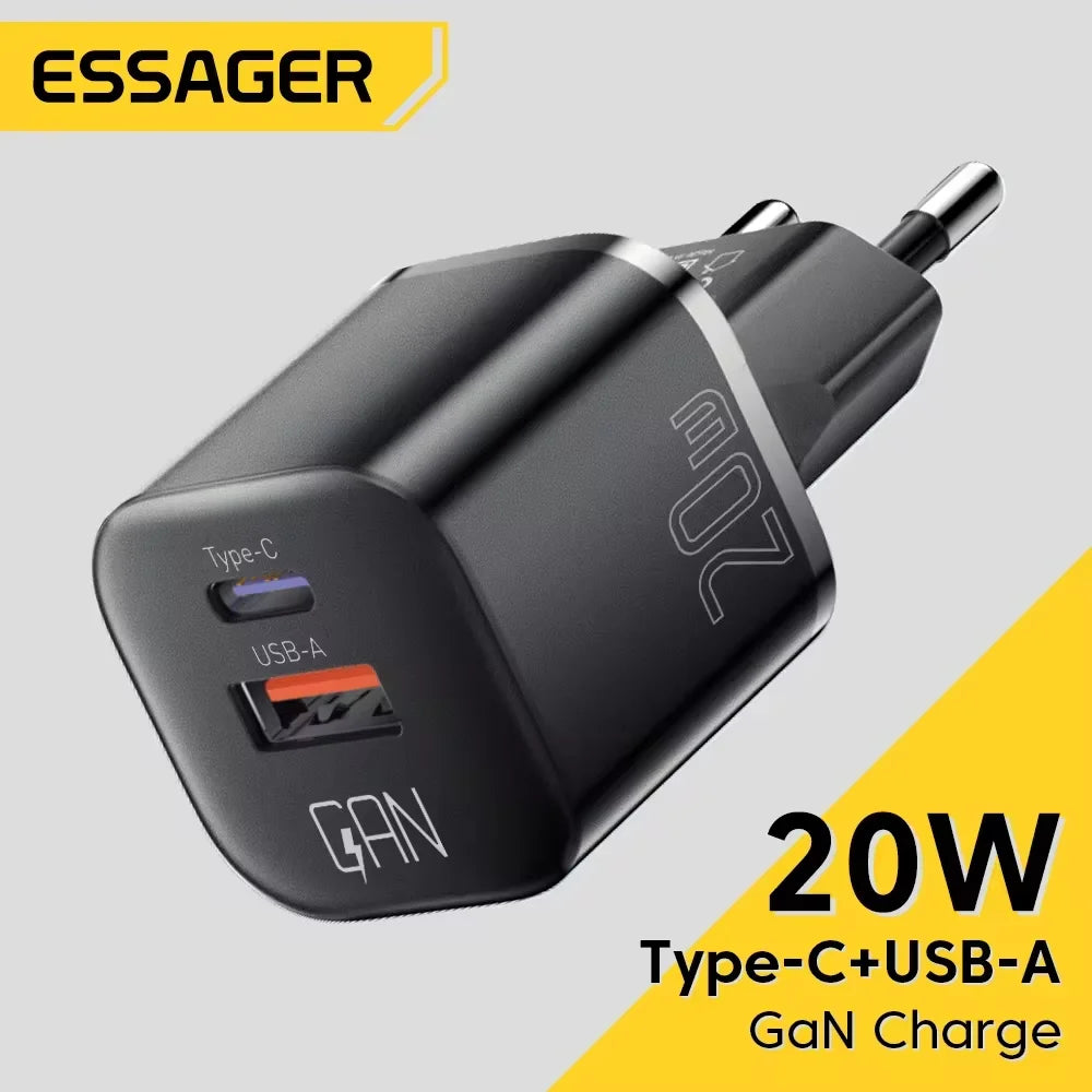 Essager 20W GaN USB Type C Charger PD Fast Charge Phone QC 3.0 Quick Chargers For iPhone 14 13 12 11 Pro Max Mini iPad Charging - Merit Sell