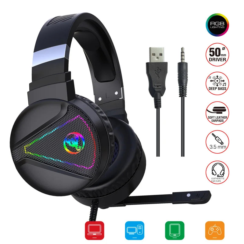 F16 Wired USB Gaming Headset with RGB Illuminated Microphone 7.1 Multicolor Light for PC for DJs and Gamers on PS4 PS3 - Merit Sell
