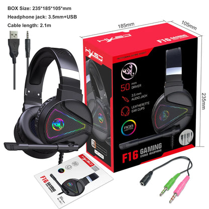 F16 Wired USB Gaming Headset with RGB Illuminated Microphone 7.1 Multicolor Light for PC for DJs and Gamers on PS4 PS3 - Merit Sell