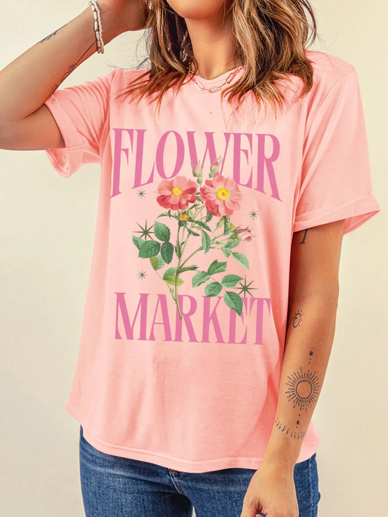 FLOWER MARKET Graphic Crewneck T Shirt - Merit Sell