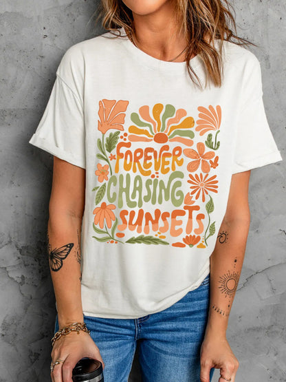 FOREVER CHASING SUNSETS Round Neck T Shirt - Merit Sell