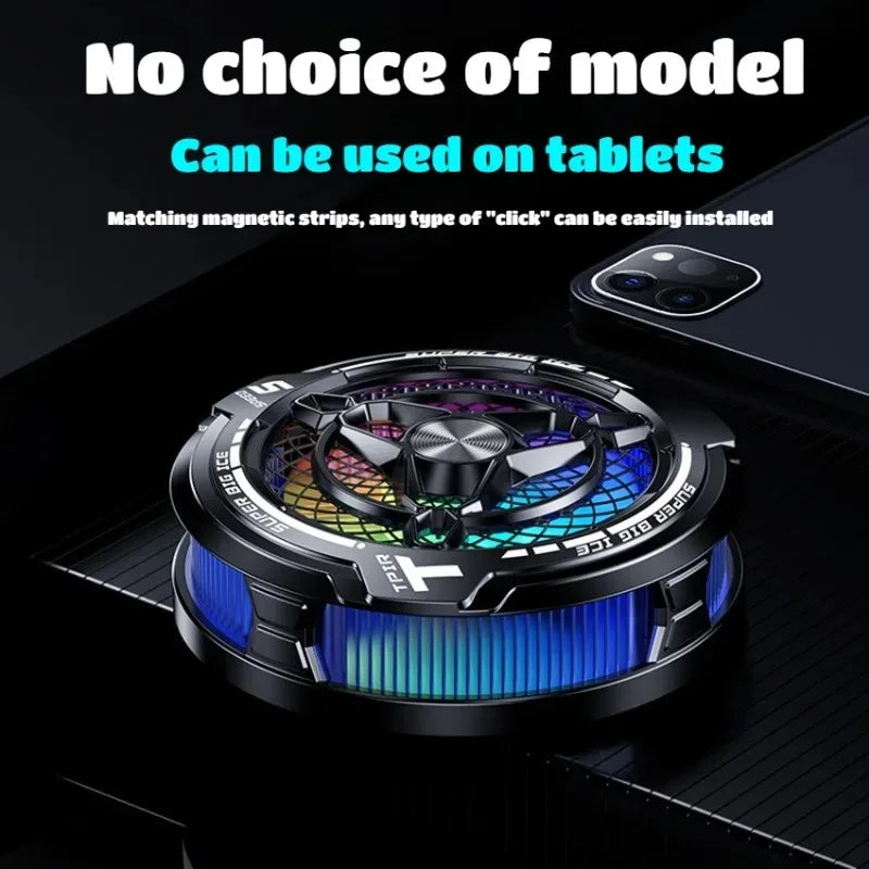 FS12 45W Magnetic Semiconductor Tablet Cooler Large Area AI Powerful Cooling Fan Radiator for IPad Gaming with RGB Colorf Lights - Merit Sell
