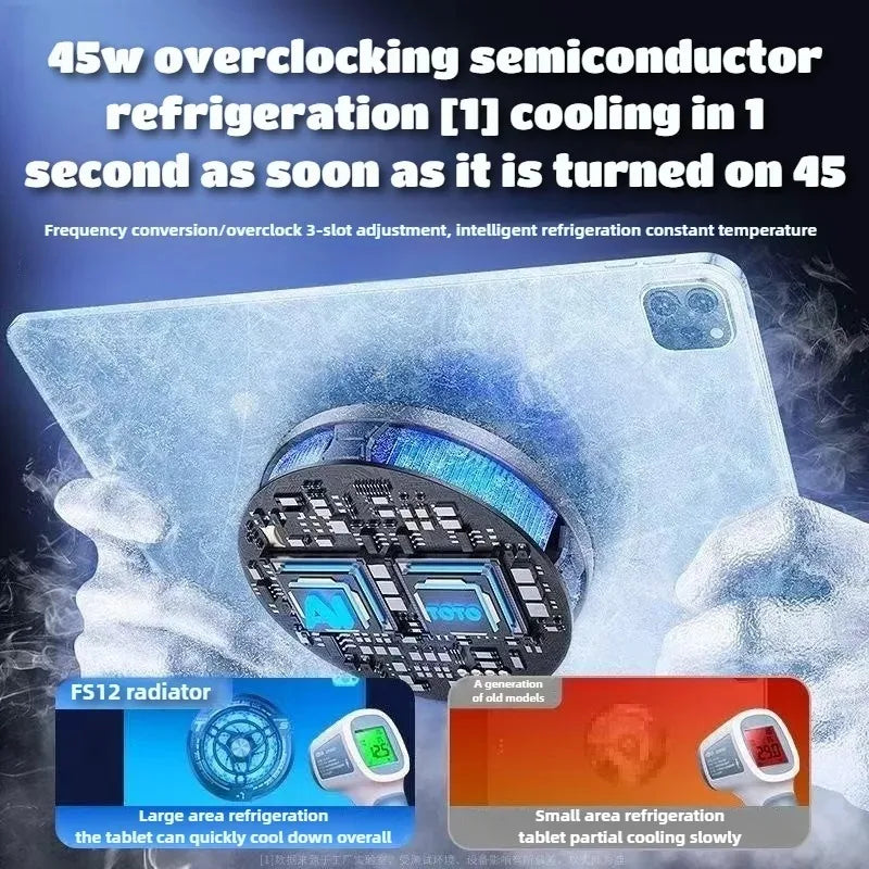 FS12 45W Magnetic Semiconductor Tablet Cooler Large Area AI Powerful Cooling Fan Radiator for IPad Gaming with RGB Colorf Lights - Merit Sell