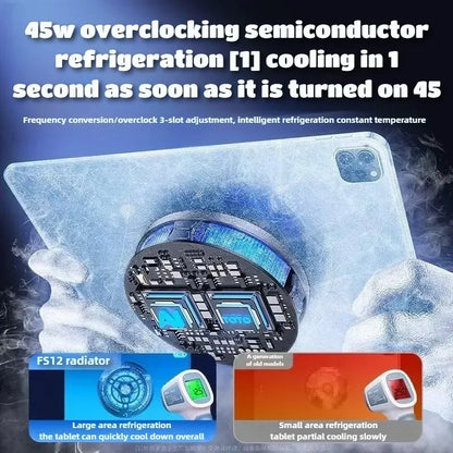 FS12 45W Magnetic Semiconductor Tablet Cooler Large Area AI Powerful Cooling Fan Radiator for IPad Gaming with RGB Colorf Lights - Merit Sell