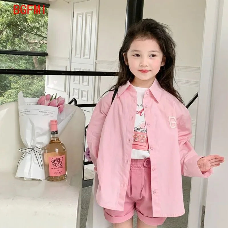 Fashion Baby Girl Pink Shirt Cotton Infant Toddler Child Loose Blouses Solid Color Spring Autumn Summer Teens kid Clothes 1-11Y - Merit Sell