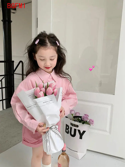 Fashion Baby Girl Pink Shirt Cotton Infant Toddler Child Loose Blouses Solid Color Spring Autumn Summer Teens kid Clothes 1-11Y - Merit Sell