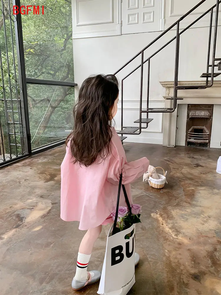 Fashion Baby Girl Pink Shirt Cotton Infant Toddler Child Loose Blouses Solid Color Spring Autumn Summer Teens kid Clothes 1-11Y - Merit Sell