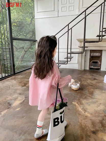 Fashion Baby Girl Pink Shirt Cotton Infant Toddler Child Loose Blouses Solid Color Spring Autumn Summer Teens kid Clothes 1-11Y - Merit Sell