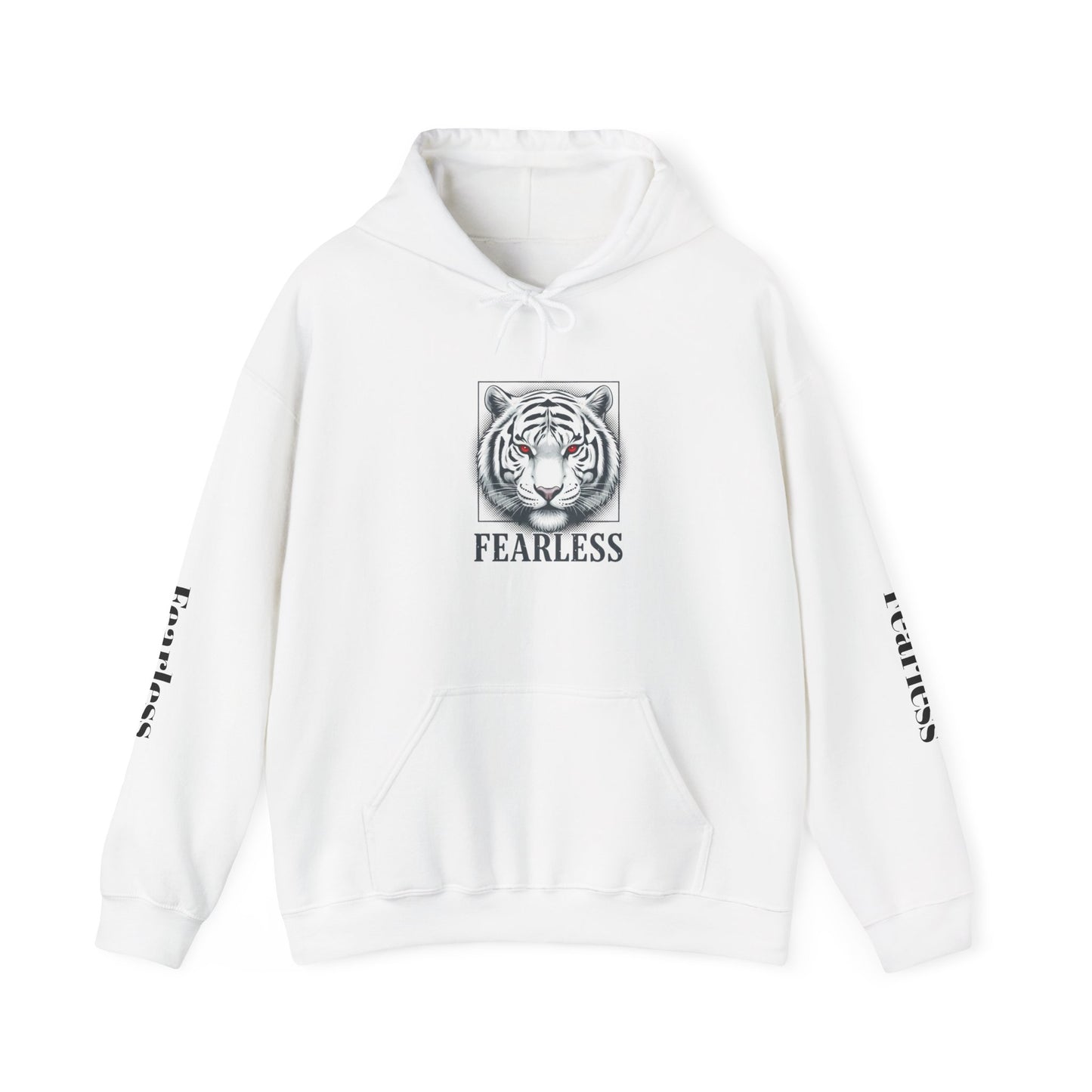 Fearless White Tiger Hoodie — 'FEARLESS' Graphic Hooded Sweatshirt