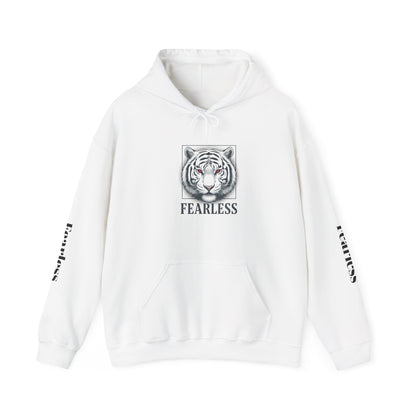 Fearless White Tiger Hoodie — 'FEARLESS' Graphic Hooded Sweatshirt