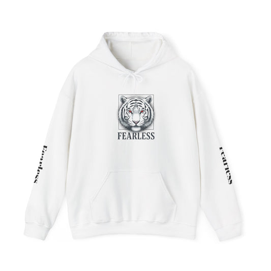 Fearless White Tiger Hoodie — 'FEARLESS' Graphic Hooded Sweatshirt Merit Sell