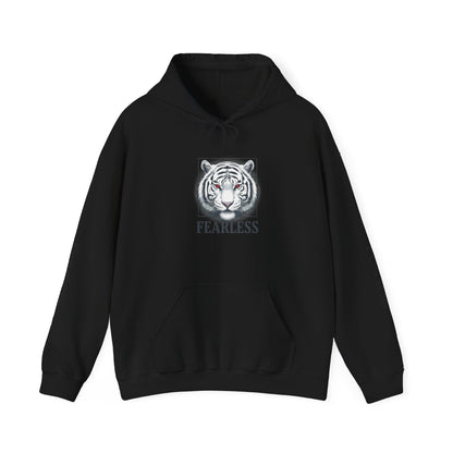 Fearless White Tiger Hoodie — 'FEARLESS' Graphic Hooded Sweatshirt