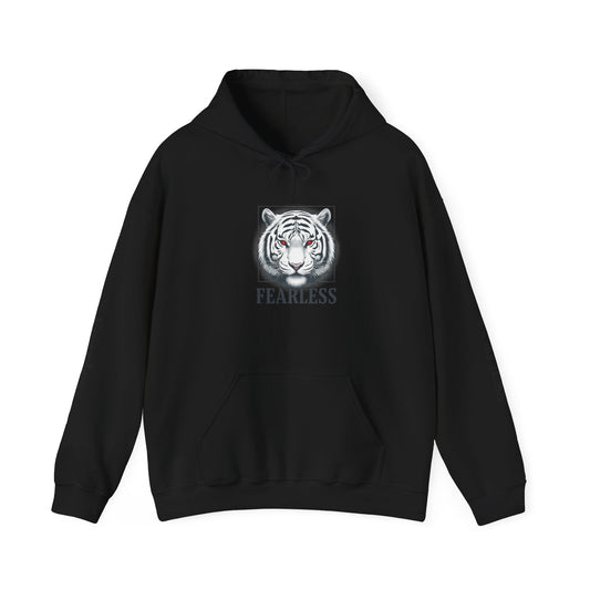 Fearless White Tiger Hoodie — 'FEARLESS' Graphic Hooded Sweatshirt Merit Sell