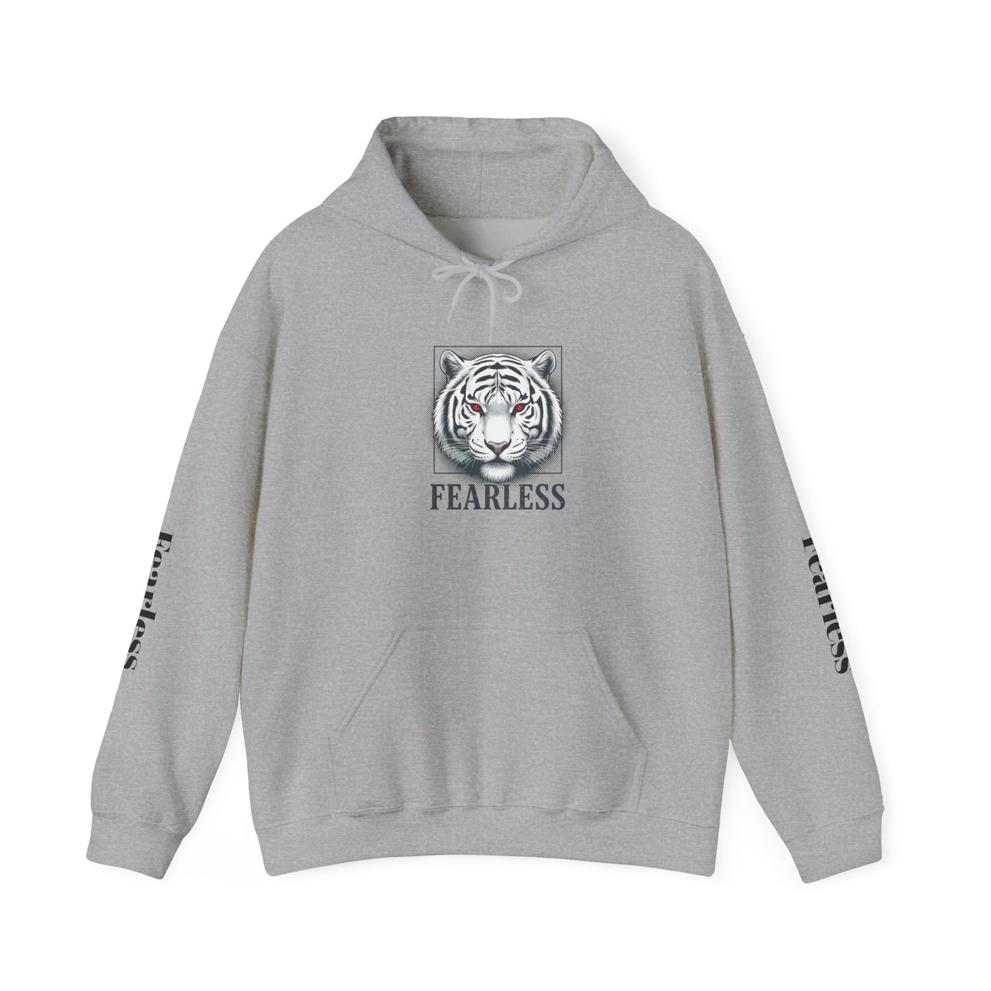 Fearless White Tiger Hoodie — 'FEARLESS' Graphic Hooded Sweatshirt