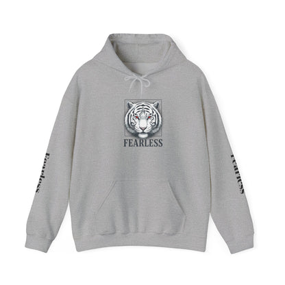 Fearless White Tiger Hoodie — 'FEARLESS' Graphic Hooded Sweatshirt