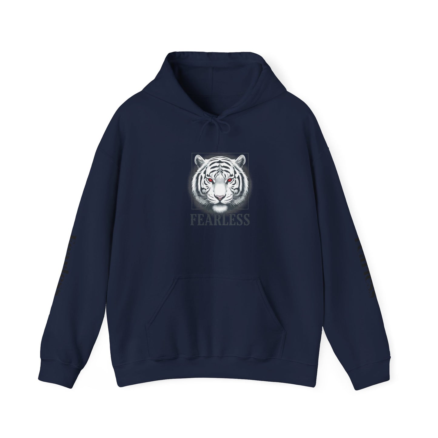 Fearless White Tiger Hoodie — 'FEARLESS' Graphic Hooded Sweatshirt