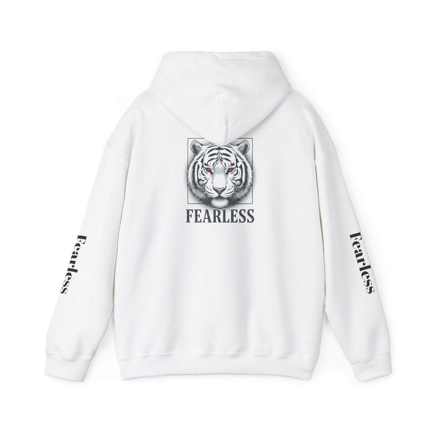 Fearless White Tiger Hoodie — 'FEARLESS' Graphic Hooded Sweatshirt