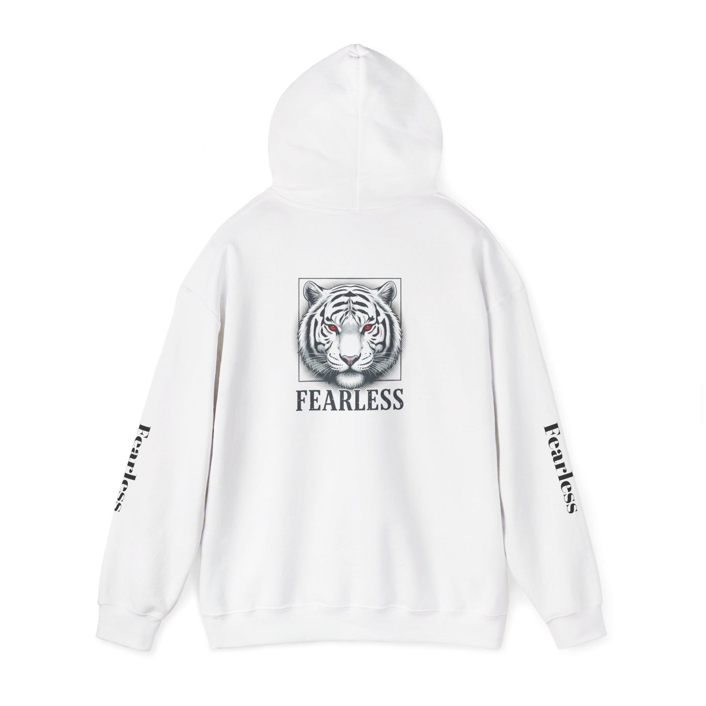 Fearless White Tiger Hoodie — 'FEARLESS' Graphic Hooded Sweatshirt