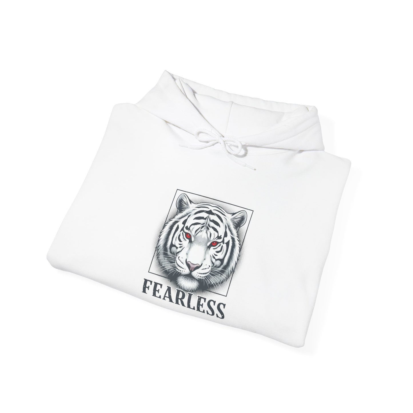 Fearless White Tiger Hoodie — 'FEARLESS' Graphic Hooded Sweatshirt
